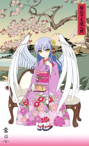 Angel Beats! Ukiyo-E Woodblock Print “Angel Beneath Cherry Blossoms, Kanade Tachibana”